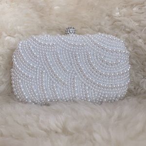 SOLD Pearl beaded clutch with crystal accent